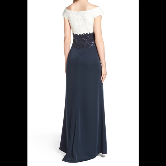 NWT Tadashi Shoji Off Shoulder Lace sequin Gown - Picture 3 of 8
